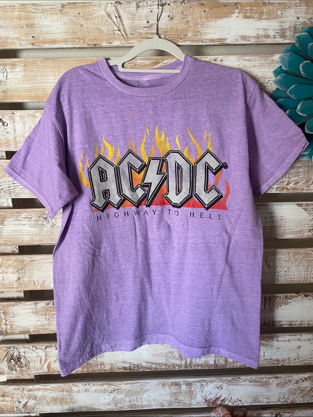 AC/DC Lavender Graphic 'Highway to Hell' Tee with Flame Logo Size XS